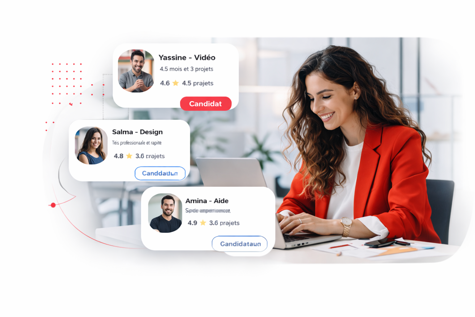 Professionnelle au bureau avec témoignages